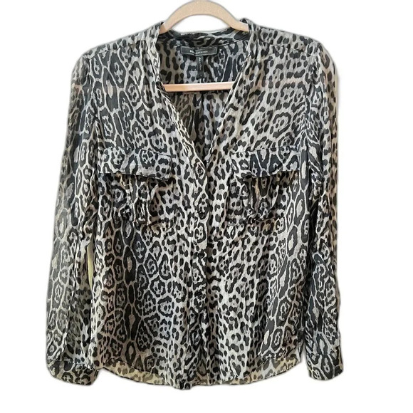 BCBG MAXAZRIA Anderson Silk Button Up Top Womens Small Leopard Shirt Blouse - Picture 1 of 11